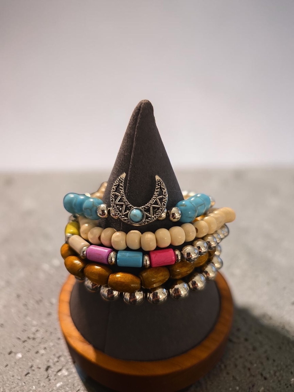 Nwt Boho Multicolor Beaded Bracelet Stack with Turquoise Crescent Accent